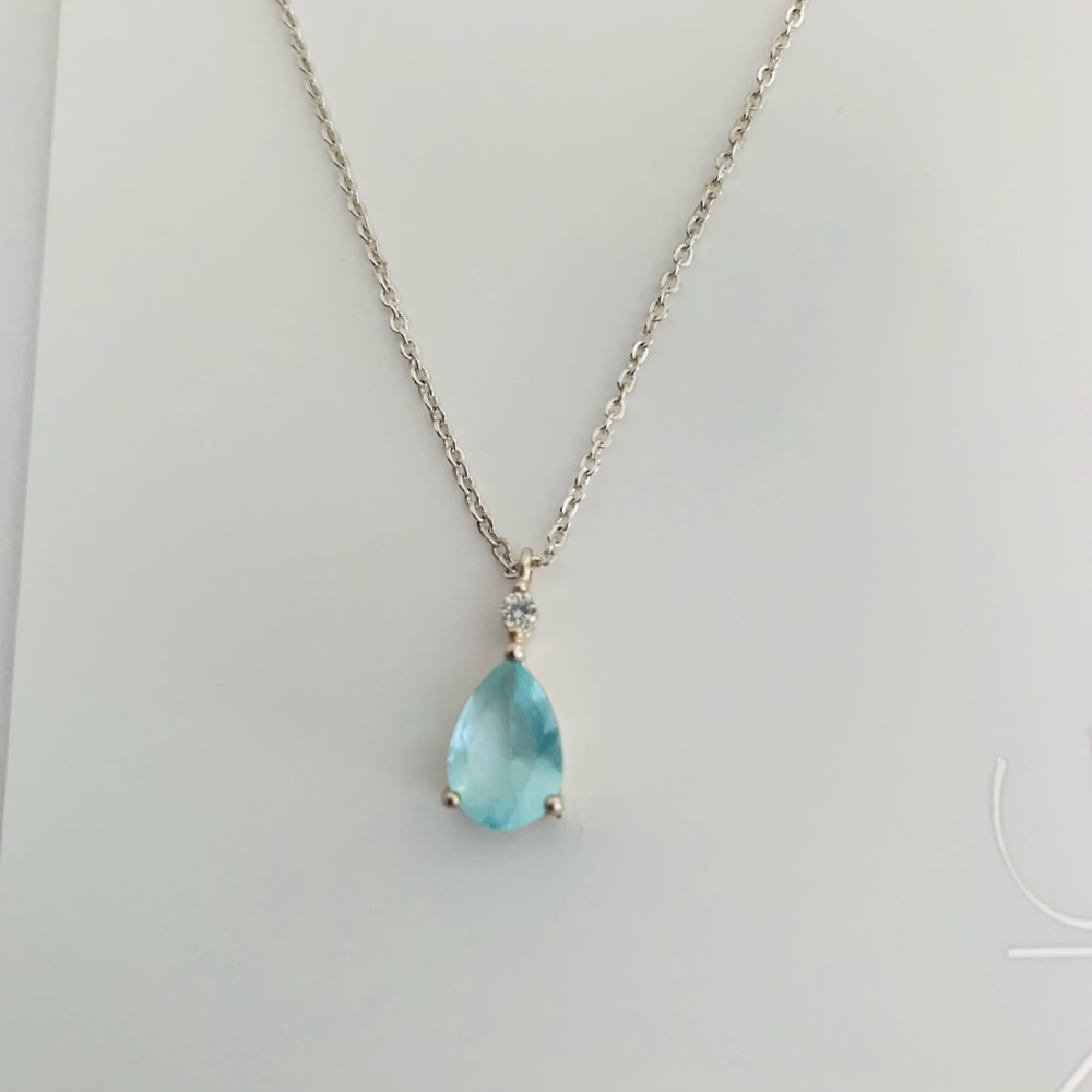 Silver Necklace with Blue Teardrop Pendant
